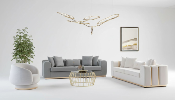 Grau-Weiße Wohnzimmer Polstersofas Designer Sessel 4-Sitzer Luxus Möbel