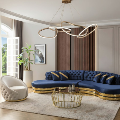 Sofagarnitur Polstermöbel Blau 2x 4-Sitzer Sofas Sessel Luxus Wohnzimmer