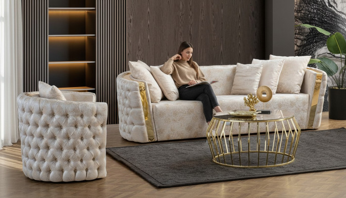 Chesterfield Beige Wohzimmer Sofas Edelstahl 3-Sitzer Luxus 1-Sitzer