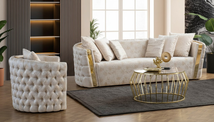 Chesterfield Beige Wohzimmer Sofas Edelstahl 3-Sitzer Luxus 1-Sitzer