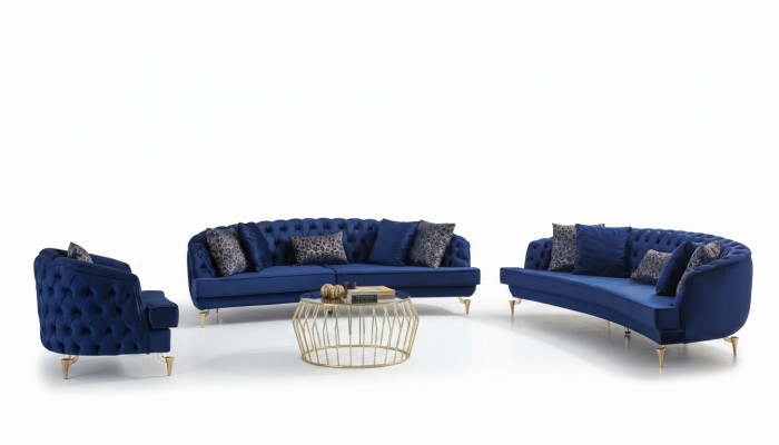 Moderne Blaue Chesterfield Couchgarnitur Polstermöbel 4-Sitzer Sessel