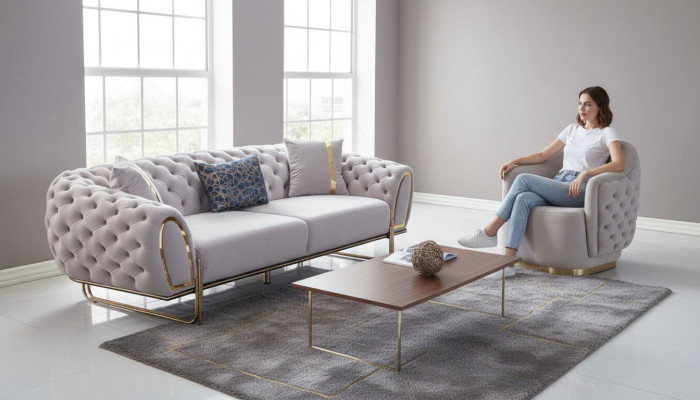 Chesterfield Weißes Sofa Set Edler 3-Sitzer Exklusiver Sessel 2tlg Neu