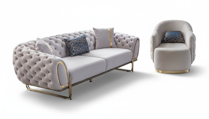 Chesterfield Weißes Sofa Set Edler 3-Sitzer Exklusiver Sessel 2tlg Neu