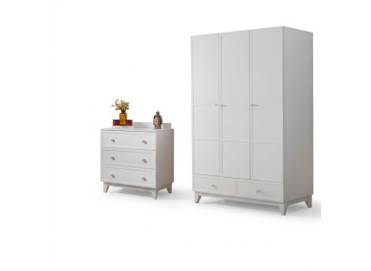 luxuriöse Kinderzimmer Weiß Modern Garnitur Kleiderschrank Kommode neu