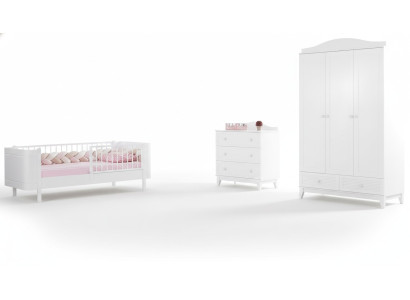 Modern Jugendzimmer Kinderzimmer Weiß Set luxuriöse Bett Kleiderschrank Kommode