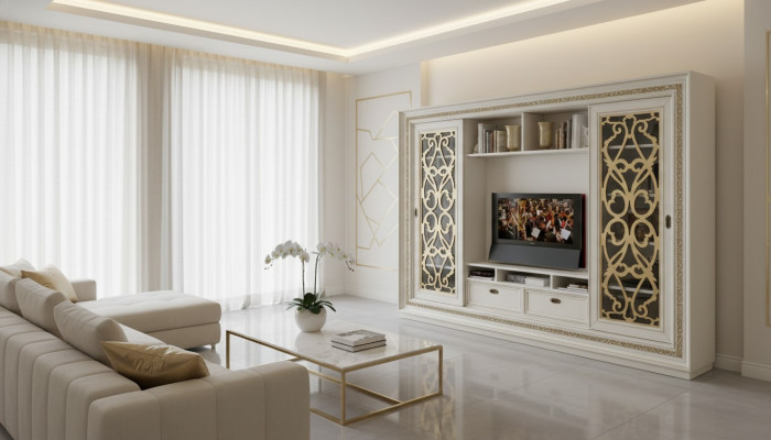 TV Schrankwand Massivholz Modern Fernsehschrank Wohnwand Echtholz Neu