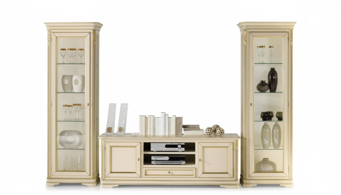 Italienische Wohnzimmer Wohnwand 2x Vitrine Schrank Designer Set 3tlg