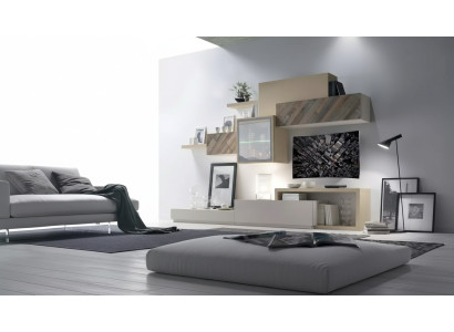 Design Wohnzimmer Set Vitrine Wandregale Wohnwand Regal Schränke 4tlg.