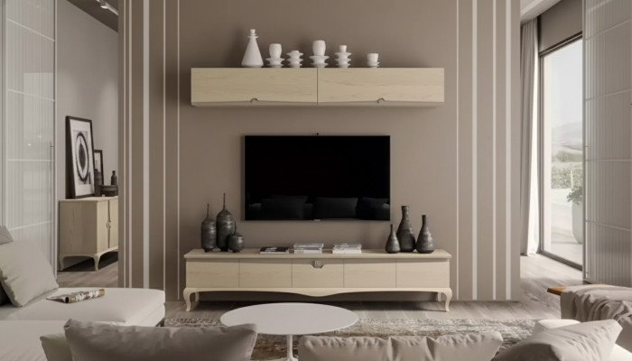 TV Ständer Wandregal Holztisch Wandregal Beige Klassisch Design Neu