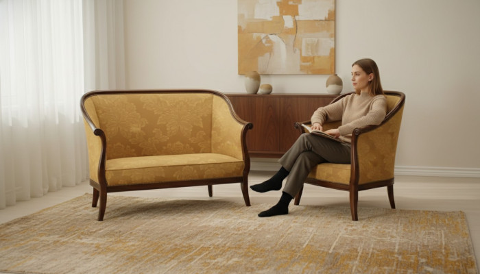 Sofa Couch Polster Klassischer 2 Sitzer Sessel Gelb Italienische Stil