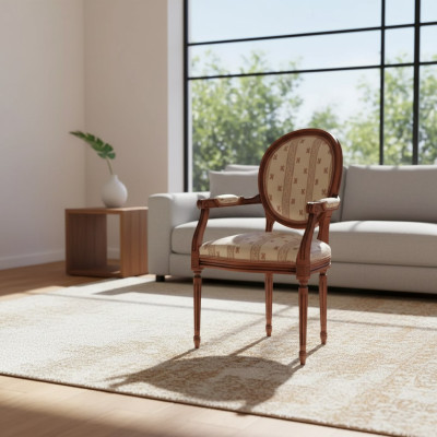 Stuhl mit Armlehne Sessel Esszimmer Holz Lehnstuhl Design Möbel Beige