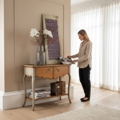 Schminktisch Konsole Luxus Braun Klassische Holz Design Italienische Neu