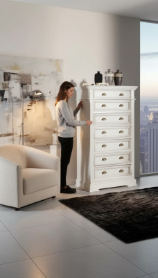 Kommode Holz Sideboard Schrank Wohnzimmer Weiß Kommoden 7 Schubladen