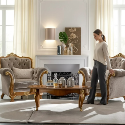 Couchtisch Tisch Beistelltisch Wohnzimmer Holz Klassisch Luxus Braun Neu
