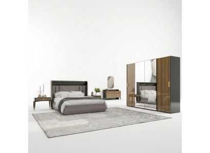 Luxus Set 6tlg Doppel Bett Schlafzimmer Kommode mit Spiegel 2x Nachttische