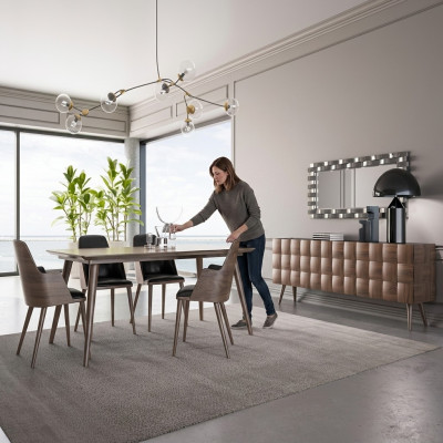 Komplett Set 7tlg Esszimmer Esstisch Neu 4x Stühle Luxus Sideboard mit Spiegel
