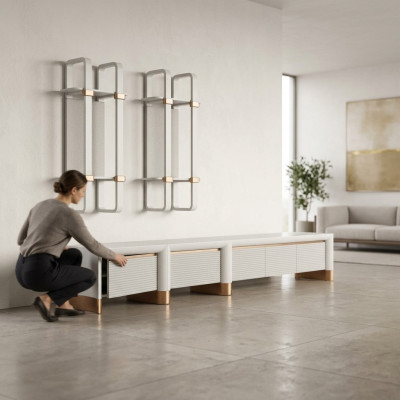 Wohnzimmer Holzmöbel TV-Ständer Design 2x Wandregale Modern Einrichtung