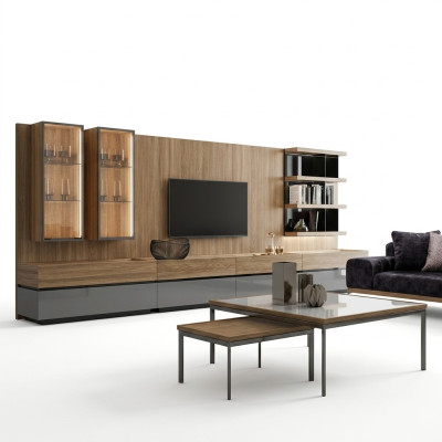 Modern Design Einrichtung Wohnwand Set TV-Ständer Wandregale Holzmöbel Neu