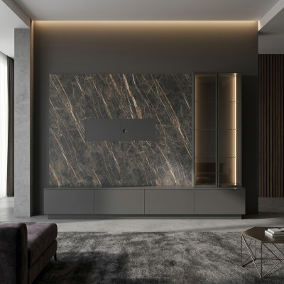 Designer Wohnwand 6tlg Luxus Holzmöbel Wohnzimmermöbel Grau Modern