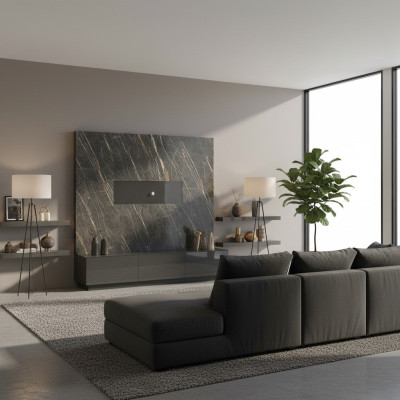 Modern Grau Luxus Wohnwand Holzmöbel Designer Wohnzimmermöbel Einrichtung