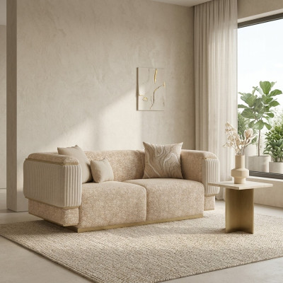Luxus Wohnzimmer Möbel Sofa Couch Zweisitzer Beige Sofas Polstermöbel