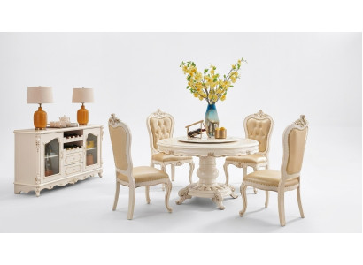 Esszimmer Set Runder Esstisch 4x Stühle Chesterfield Luxus-Set