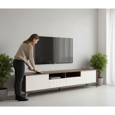 TV Schrank Moderner weißer Luxus Fernseher Ständer Kommode Wohnwand rtv
