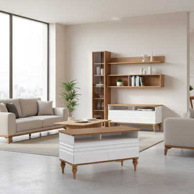 Wohnwand rtv Sideboard tv Ständer Lowboard Wohnwände Holz Weiß