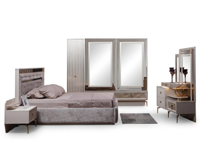Modernes Komplettes Schlafzimmer Set Designer Bett 2x Nachttische 5tlg