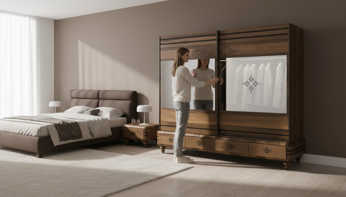 Moderner Kleiderschrank Luxus Schrank Holz Schränke Braun Schlafzimmer