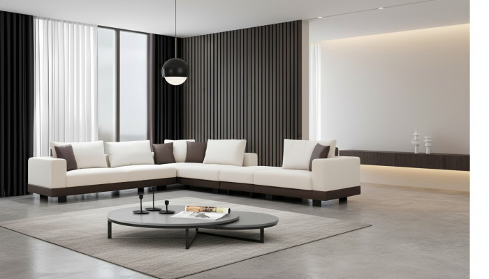 Wohnzimmer Ecksofa Luxus L-Form Couch Textil Möbel Holzgestell Stilvoll