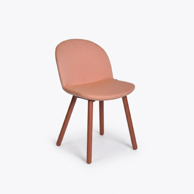 Hell Oranger Polsterstuhl mit Holzfüßen Designer Stühle Esszimmer Möbel