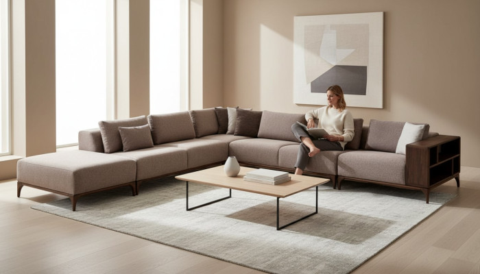 Wohnzimmer Ecksofa L-form Holz Modernen Luxus Design Eckgarnitur Eckcouch