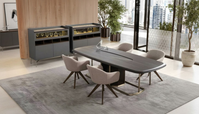 Holz Luxus Eszimmer Set Modernen Esstisch 4x Stühle mit Anrichte Möbel
