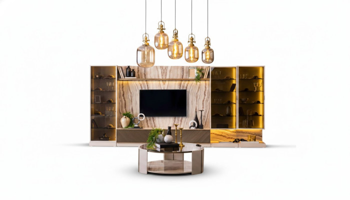 Elegant Wohnwand Wohnzimmer Anbau Wand 388cm Luxus Wohnwände Sideboard