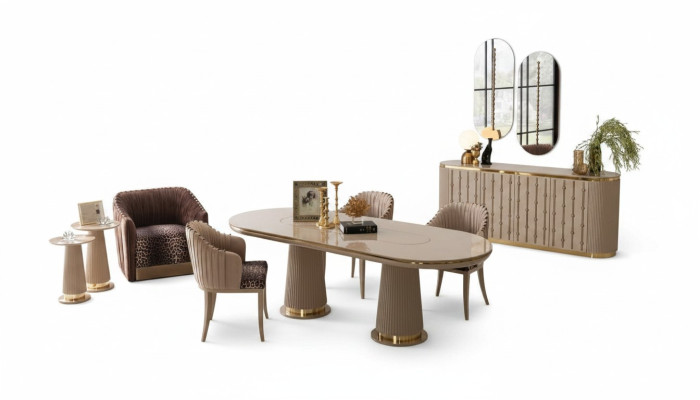 Luxus Esszimmer Set Essgruppe Esstisch 4x Stühle Sideboard mit 2x Spiegel