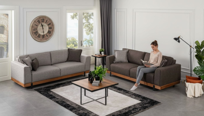 Luxus Sofagarnitur Set Braunes Sofa 3+3 Sitzer Stoffsofa Luxus Designen