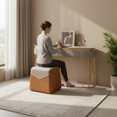Designer Beiger Schminktisch Moderner Holztisch Luxus Schlafzimmer Möbel