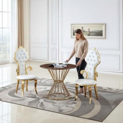 Esstisch Kaffeetisch Wohnzimmer Gold Luxus Design Rund Tisch Edelstahl