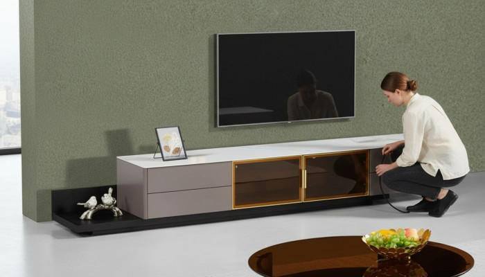 Moderne Wohnzimmermöbel Lowboard RTV Schrank Regal Holzmöbel Grau Neu