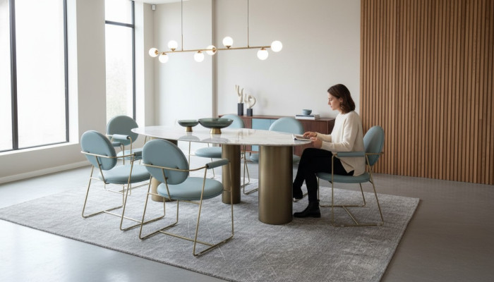 Esszimmer Designer Ovaler Esstisch weiß Luxus Edelstahl Tische Tisch