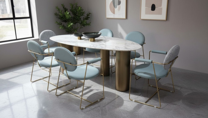 Esszimmer Designer Ovaler Esstisch weiß Luxus Edelstahl Tische Tisch
