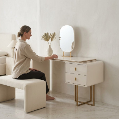 Weißer Schminktisch Schlafzimmer Möbel Beistellkommode Spiegel 2tlg Konsole