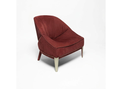 Roter Designer Sessel Holzfüße Stoffsessel Einsitzer Wohnzimmer Möbel