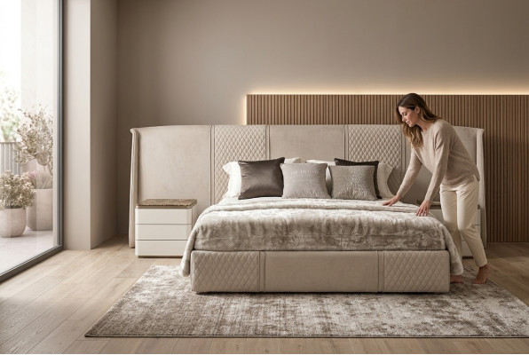 Beige Schlafzimmer Garnitur Doppelbett 2x Nachttische Designer Möbel 3tlg