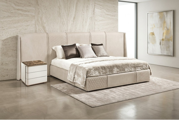 Beige Schlafzimmer Garnitur Doppelbett 2x Nachttische Designer Möbel 3tlg