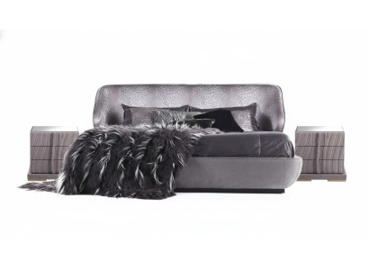 Graues Schlafzimmer Set Bett 2x Nachttische Designer Doppelbett Holz 3tlg