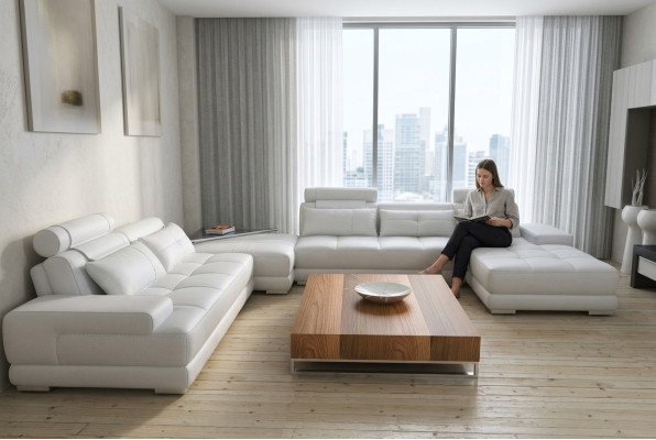 Ecksofa Sofa mit USB Wohnlandschaft Ledersofa XXL Designer Sofas Wolfhagen Weiß