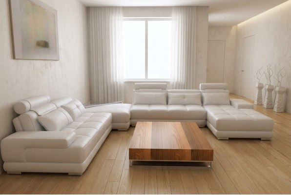Ecksofa Sofa mit USB Wohnlandschaft Ledersofa XXL Designer Sofas Wolfhagen Weiß