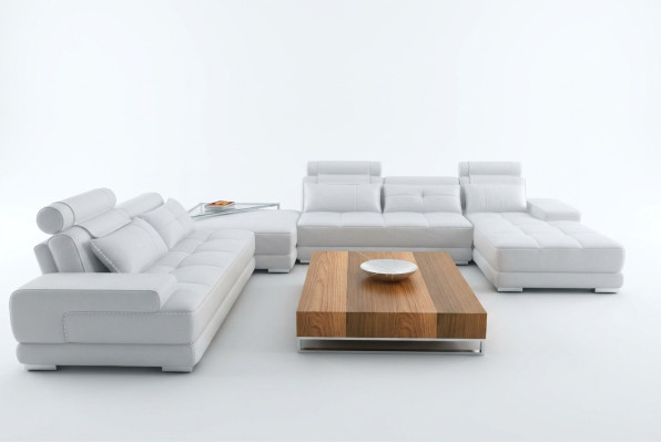 Ecksofa Sofa mit USB Wohnlandschaft Ledersofa XXL Designer Sofas Wolfhagen Weiß